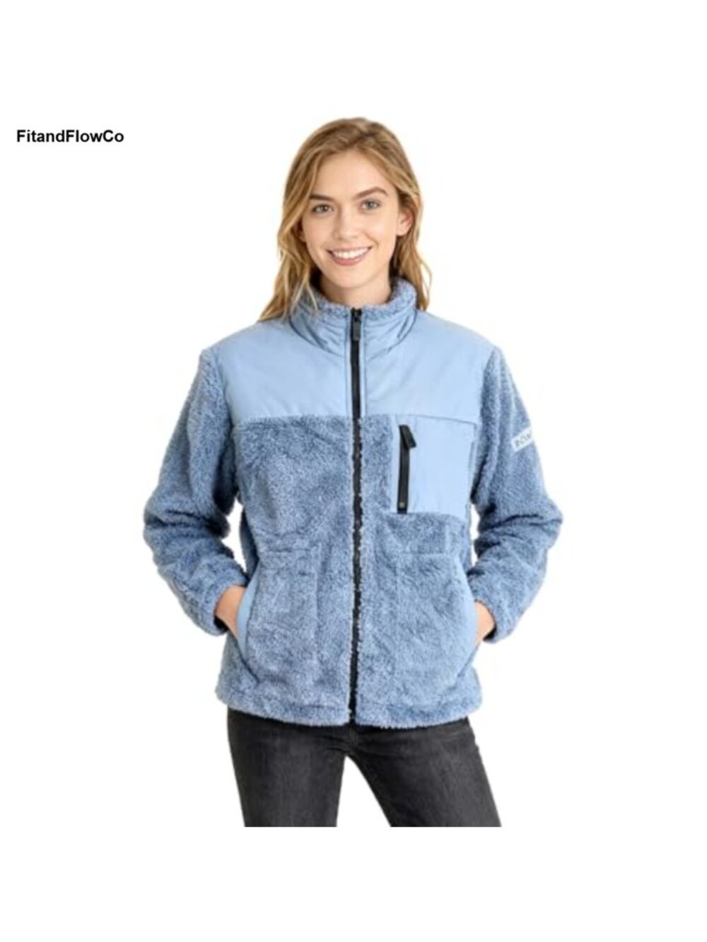 Recycled Sherpa Fleece Full-Zip Mock-Neck Jacket Zip Pockets